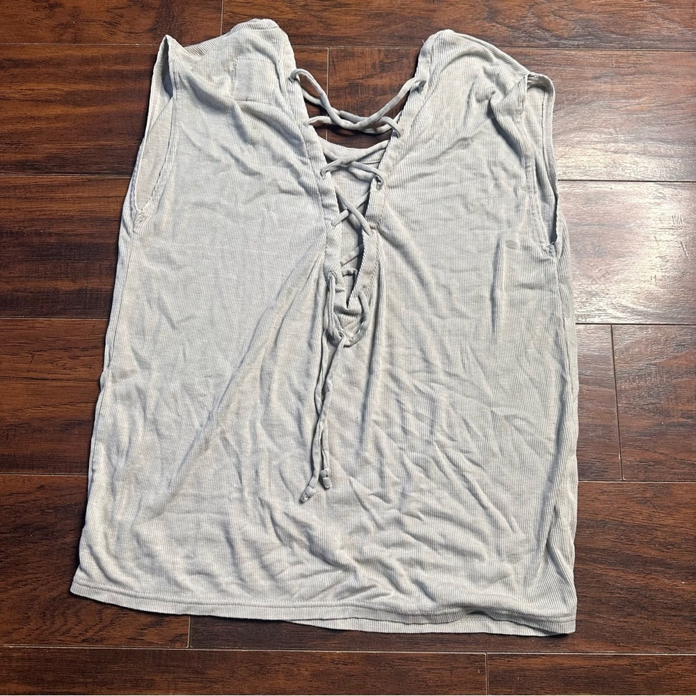 Chaser Gray Ribbed Lace Back T Shirt